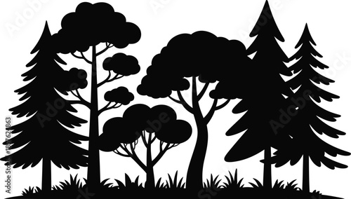 Silhouette Vector Graphic of Trees Forest Landscape Illustration Perfect for Nature Themes and Eco-Friendly Projects