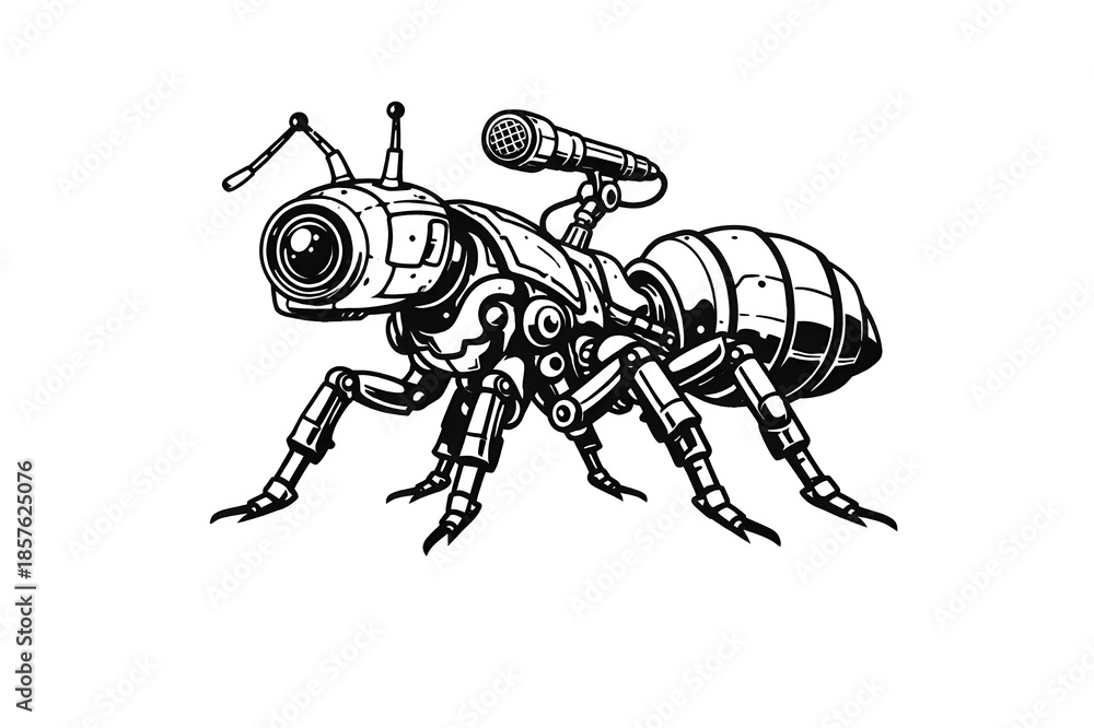 Fototapeta premium Mechanical Spy Ant Audio Monitoring Drone Vector Art
