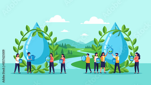 People Carrying Large Water Droplets Together.