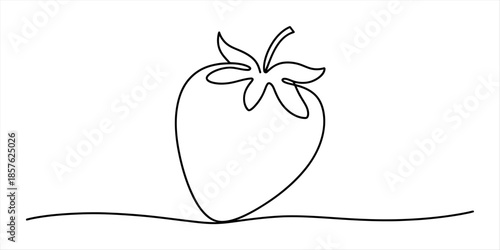 Minimalist single line drawing of a strawberry fruit isolated on a clean white background Vector, illustration