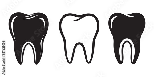 Simple black silhouette of a human molar tooth on a white background, A simple black silhouette of a single human molar tooth on a white background, pro