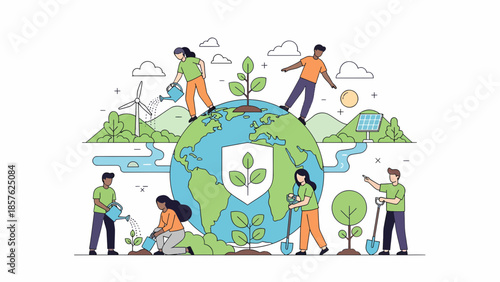 People Working Together on Globe Environment.