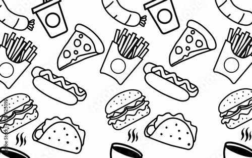 Seamless pattern background Food and ingredient kids hand drawing set illustration isolated on white background