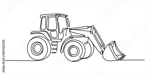 Continuous line art drawing of a heavy-duty construction tractor Vector, illustration