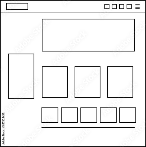 Conceptual illustration of a generic website layout, depicting a minimalist wireframe design for digital content presentation and user interface planning