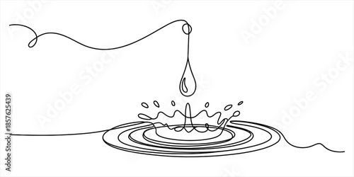 A continuous line drawing capturing the moment a water drop creates a splash and ripples Vector, illustration