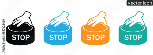 Set of colorful stop icons with hand pressing button