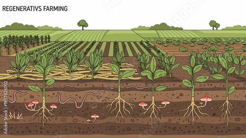 Regenerative Farming Illustration with Plant Roots.