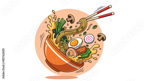 Delicious Japanese Ramen Bowl Illustration – Toppings, Noodles, and Broth