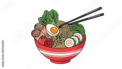 Delicious Japanese Ramen Bowl Illustration – Toppings, Noodles, and Broth