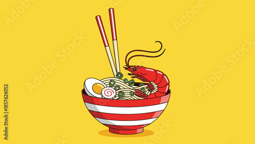 Delicious Japanese Ramen Bowl Illustration – Toppings, Noodles, and Broth