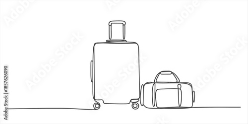 Continuous line drawing of a suitcase and duffel bag representing travel and adventure Vector, illustration