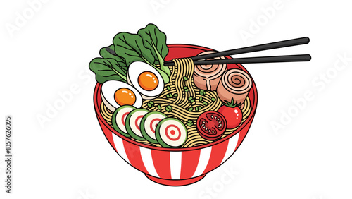 Delicious Japanese Ramen Bowl Illustration – Toppings, Noodles, and Broth