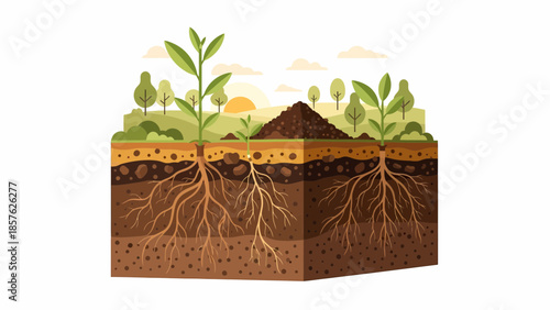 Soil Layers with Plant Roots Diagram.