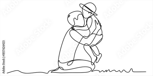 Continuous line drawing of a loving embrace between a parent and child Vector, illustration