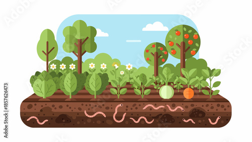 Vegetable Garden Cross Section Illustration.