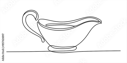 Minimalist artistic continuous line drawing of a gravy boat silhouette Vector, illustration