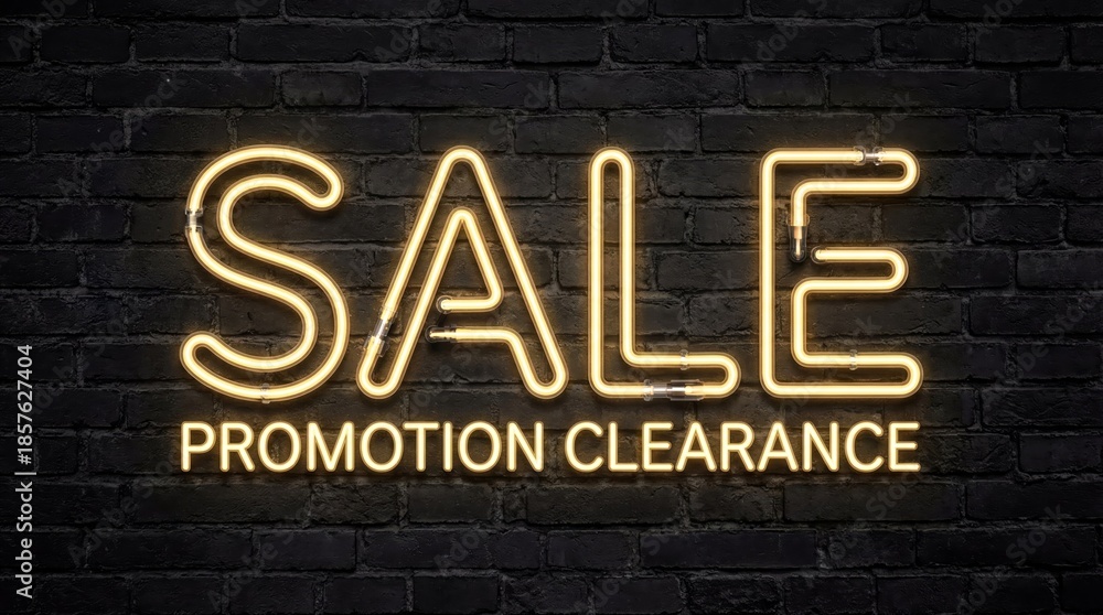 Obraz premium Glowing neon sign on a brick wall background for business signage