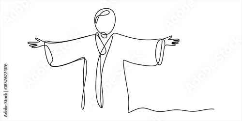Continuous line drawing of jesus christ with arms outstretched in a welcoming pose Vector, illustration