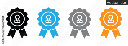 Four award ribbons in different colors with user profile icons