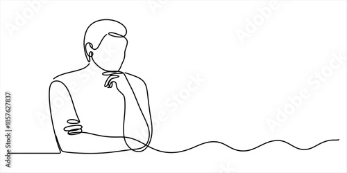 A continuous line drawing of a person thinking deeply and contemplating a problem Vector, illustration