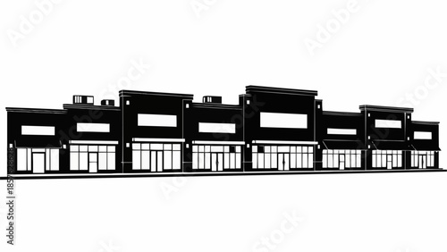Black and White Illustration of a Commercial Building Facade.