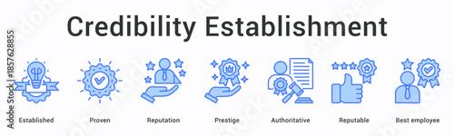 Credibility establishment banner web icon showcases proven reputation with prestige through authoritative excellence standards.