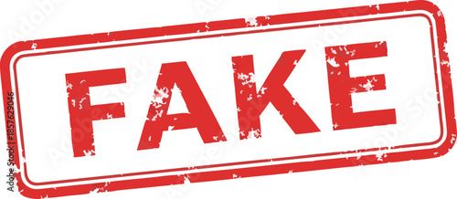 A stamp labeled Fake to mark false information. The concept of combating fake news, disinformation, deepfakes and fact checking in the media and social networks.