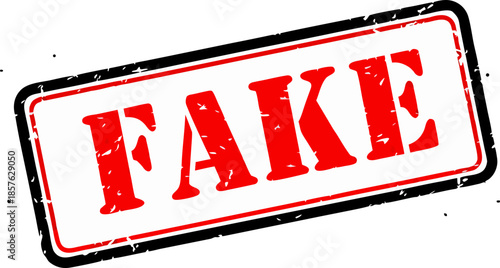 A stamp labeled Fake to mark false information. The concept of combating fake news, disinformation, deepfakes and fact checking in the media and social networks.