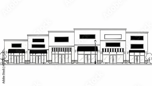 Row of Storefronts in a Commercial District Sketch.