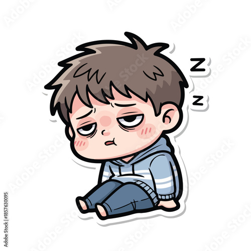Exhausted Chibi Boy Sleeping Upright