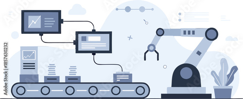 Automated Factory Conveyor Belt Robotic Arm Technology Scene