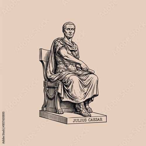 Roman Emperor Statue Seated Classical Sculpture Vintage Engraving Vector Illustration