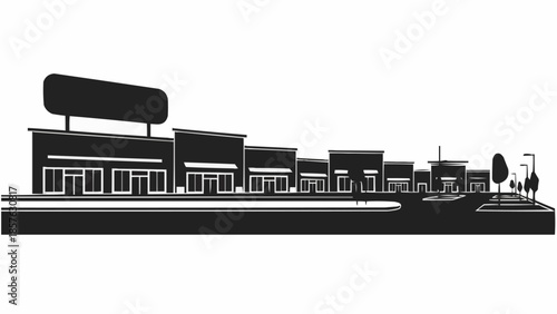 Silhouette of a Strip Mall with Blank Signage.