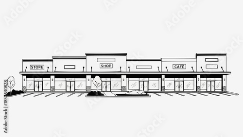 Commercial Building Facade Illustration - Storefronts and Retail Spaces.