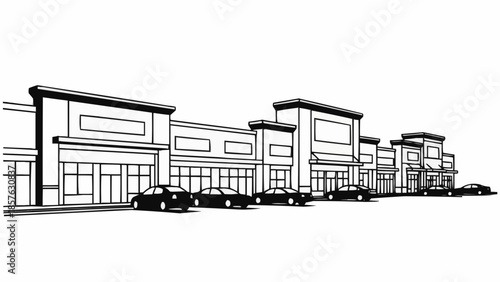 Sketch of a Strip Mall with Parked Cars.