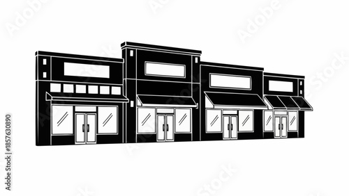 Row of Commercial Buildings with Storefronts and Awnings.