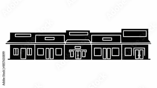 Silhouette of a Strip Mall with Multiple Storefronts.