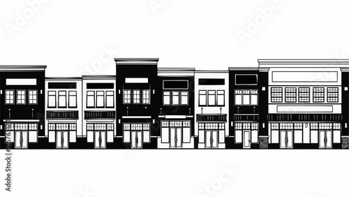 Architectural Row of Shops - A Detailed Black and White Illustration.