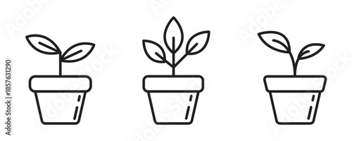 Potted plant outline icon linear style. Plant in pot simple line icon set