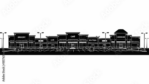 Detailed Black and White Rendering of a Commercial Building Facade.