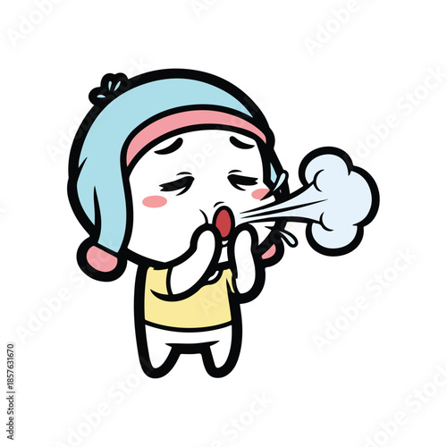 Cute Chibi Character Shivering and Blowing Cold Air