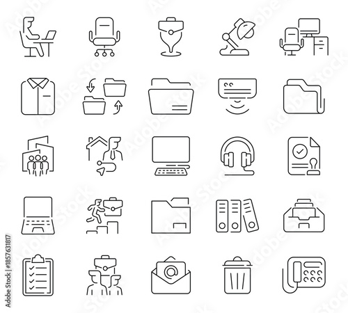 Office icons set. editable line icons, outline, business and workplace symbols
