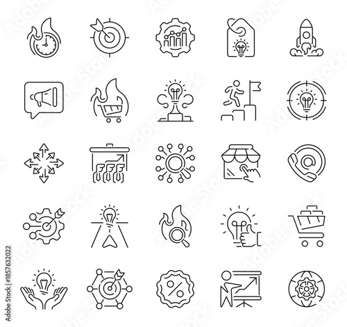 Marketing icons set. editable line icons with flat, outline, advertising symbols