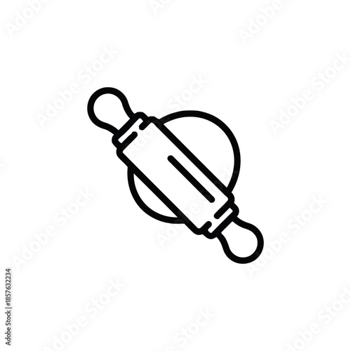 Rolling Pin Icon: A minimalist illustration of a rolling pin resting upon a circle of dough, signifying baking and the art of pastry.