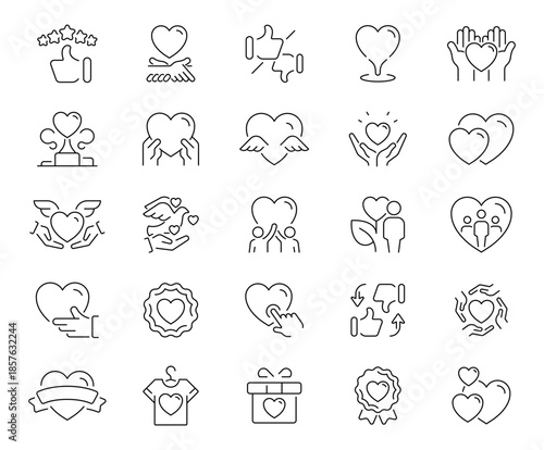 Love and social media icons set. editable line icons, outline, connection symbols