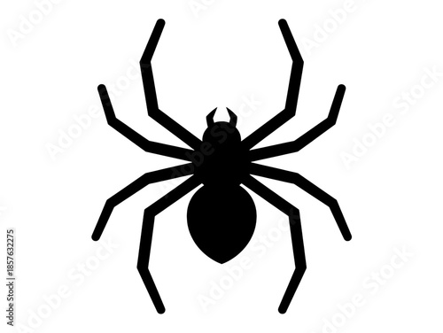 Minimalist black spider silhouette icon isolated on a transparent background. High-resolution spider vector illustration for graphic design and Halloween themes.