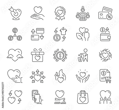 Donation and charity icons set. editable line icons, linear nonprofit symbols
