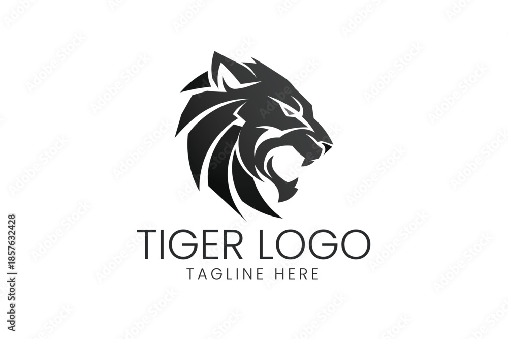 Fototapeta premium Lion Head Black White Roar Vector logo template