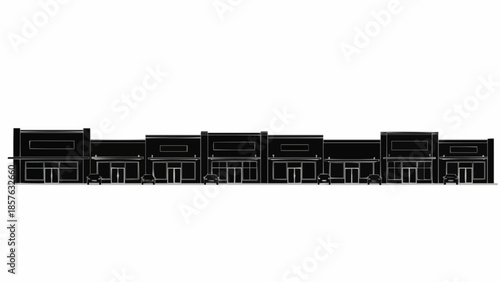 Detailed Silhouette of a Commercial Strip Mall Facade.